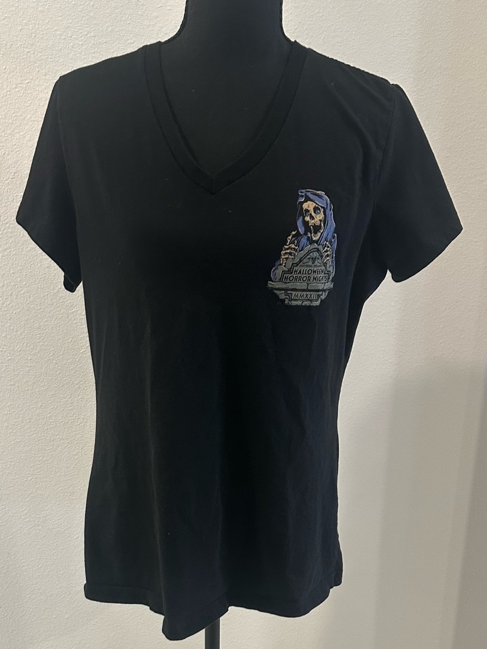 Women’s Black V-Neck Graphic Tee - Halloween Horror Nights